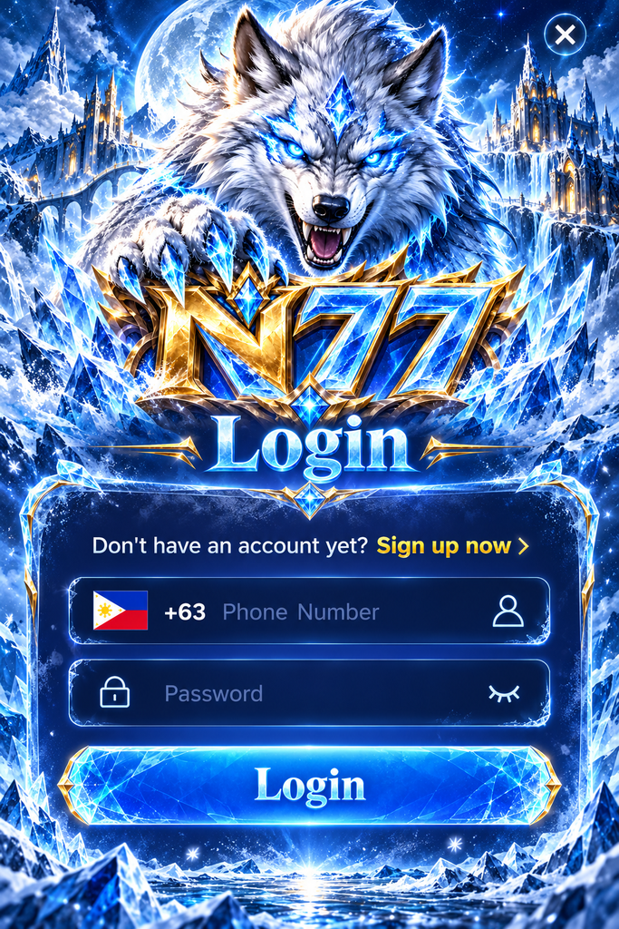 N77 Login with ice wolf theme